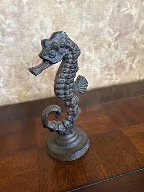 Rustic Cast Iron Seahorse Sculpture - Brown